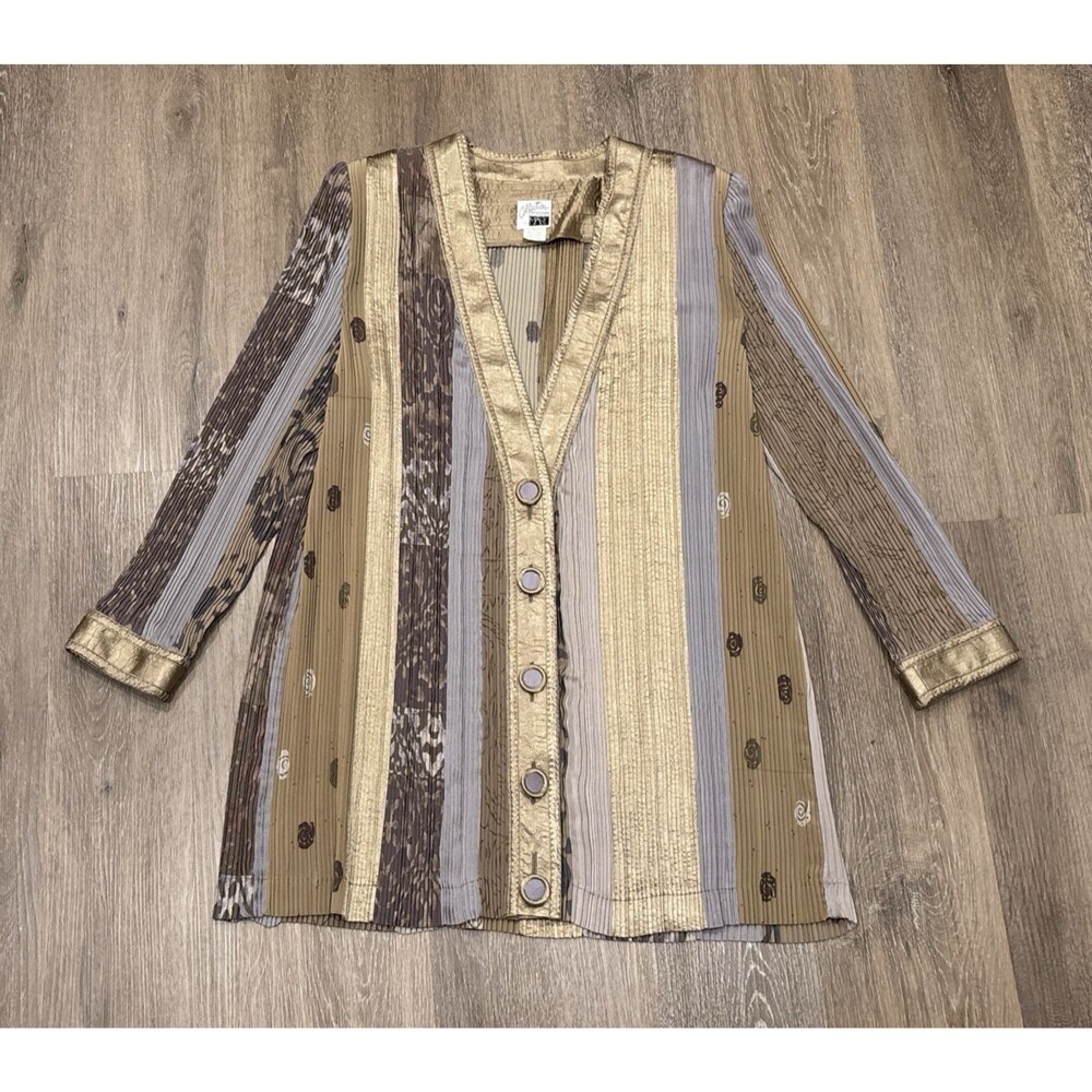 Vintage Jeanne Marc Jacket Large Pleated Satin Patchwork Oversized Blazer Artsy